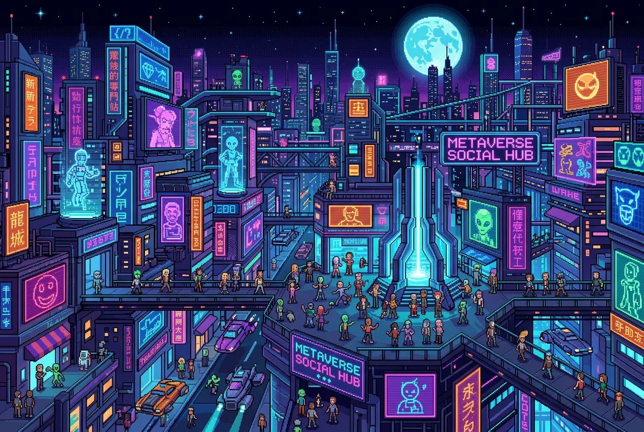 Neon city hubs for social exploration